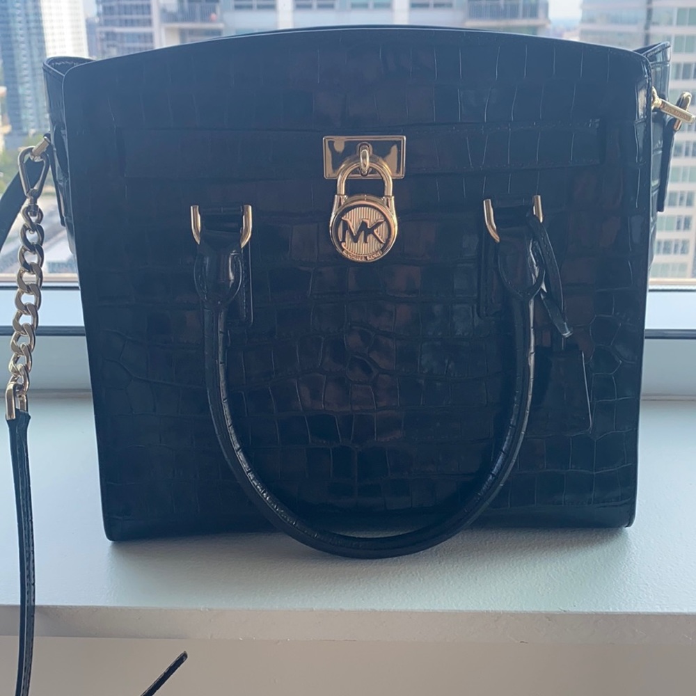 Black crocodile leather Michael Kora bag
